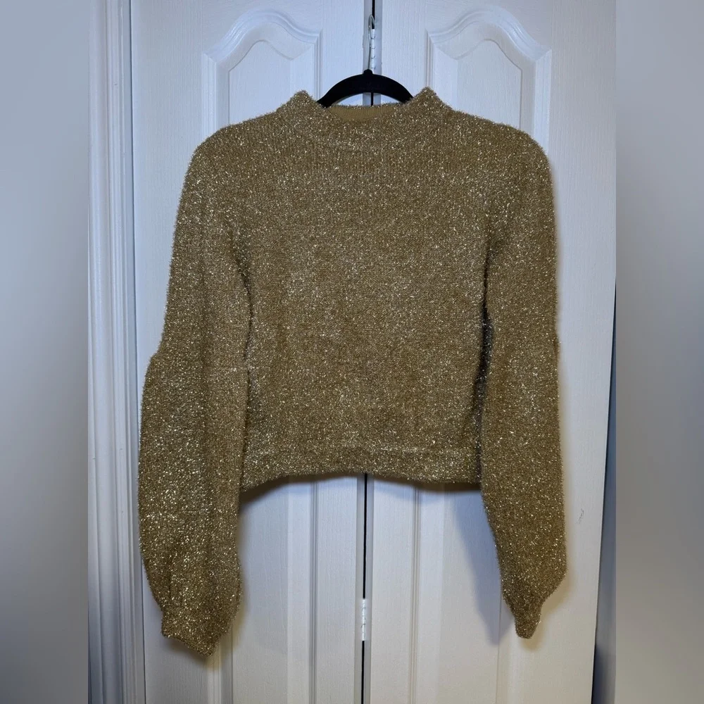 KEEPSAKE - The Label Metallic Gold Knit Puff Long Sleeve Women’s Top in Size M - Picture 3 of 7